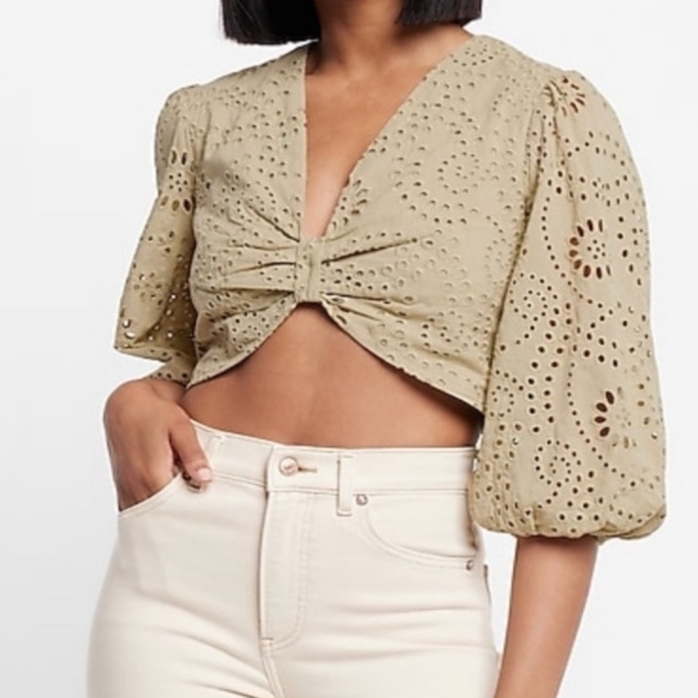 Express Women's Olive Color  Eyelet Top Size M